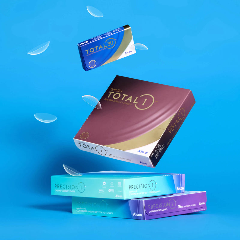 Alcon products against blue background