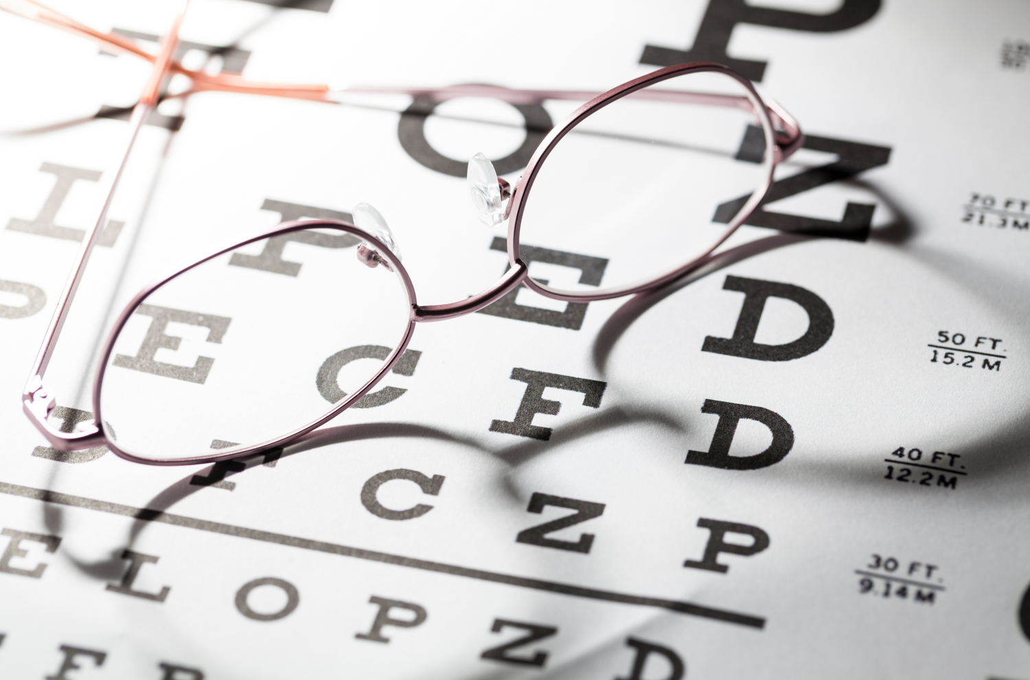 Eye exams materials - Glasses and an alphabet sheet