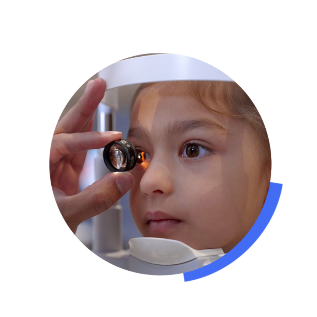 A child with myopia receiving an eye exam