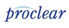 Proclear logo with a blue arc over the text.