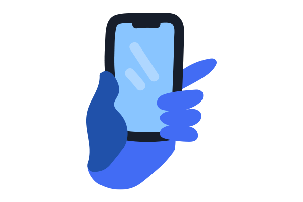 SVG of a hand holding a phone. Digital devices is also connected to causes of Myopia