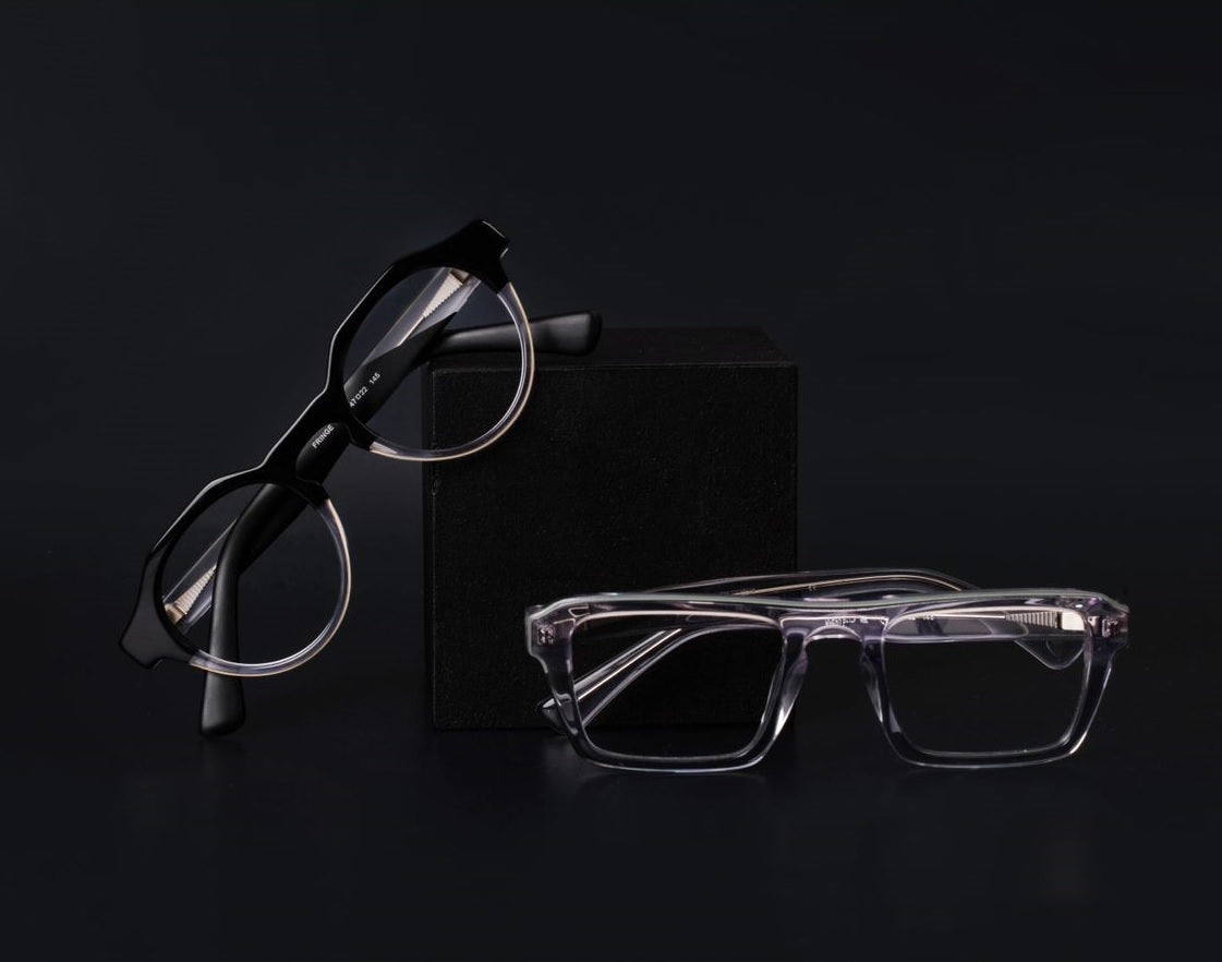 A pair of Sacori glasses on a black background